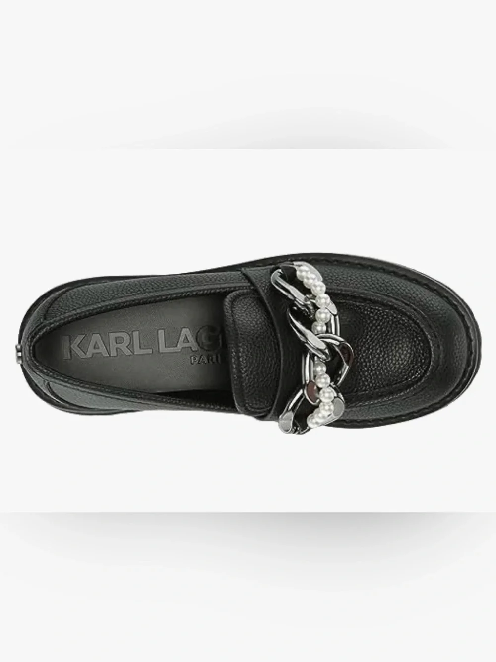 Karl Lagerfeld Black Leather Pearl & Chain Loafers